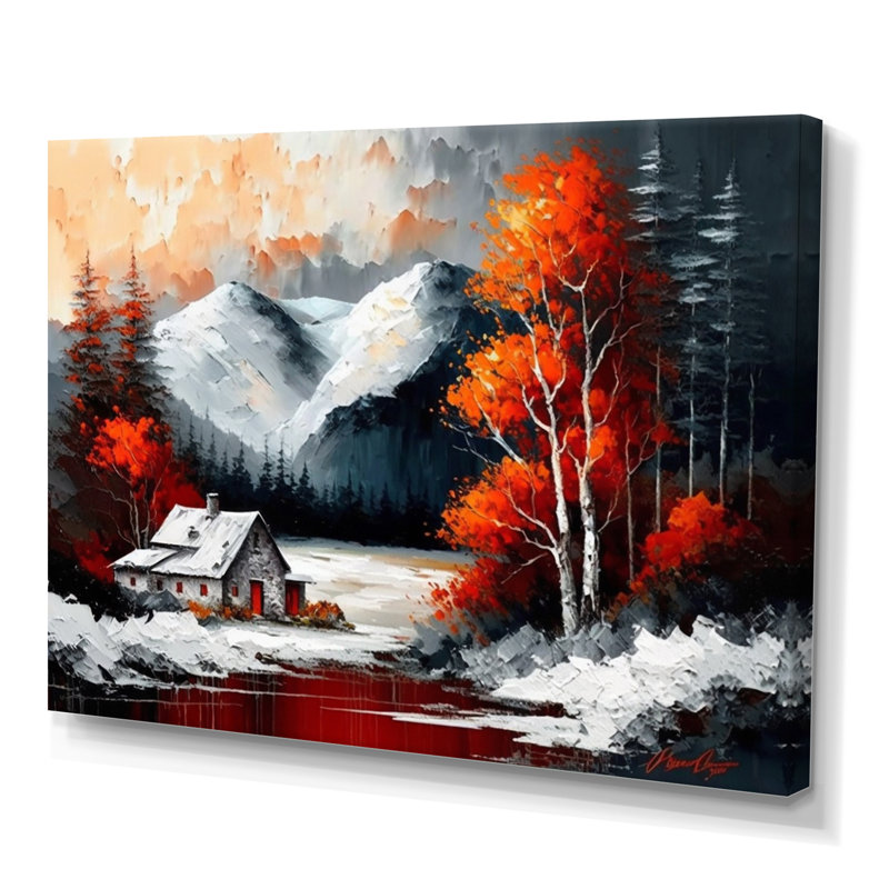 «Cabin in the Woods in Winter V», reproduction sur toile, L 20 po x H 12 po, Toile tendue