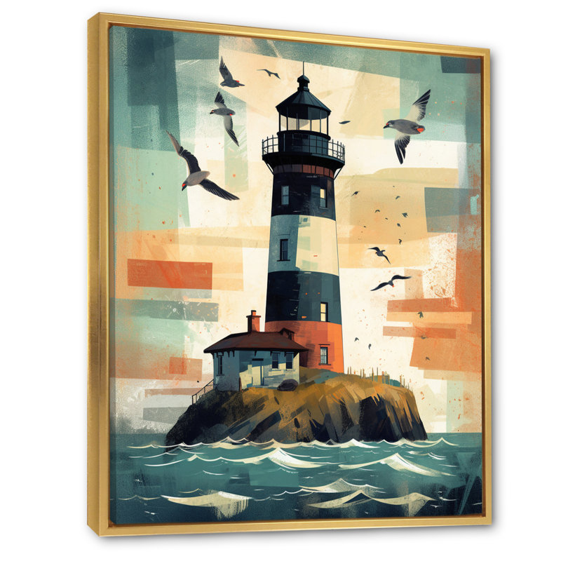 Phare de bord de mer III sur toile, H 20 po x l 12 po x P 1 po, Cadre flottant doré