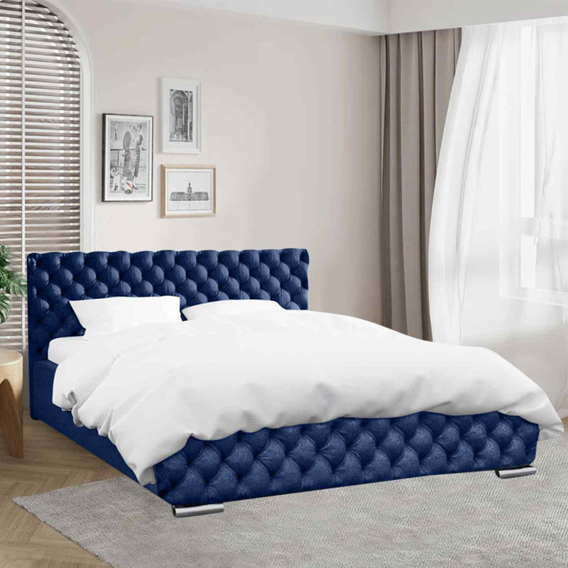 Giorgio Plush Velvet SIngle Bed, Single (3'), Blue