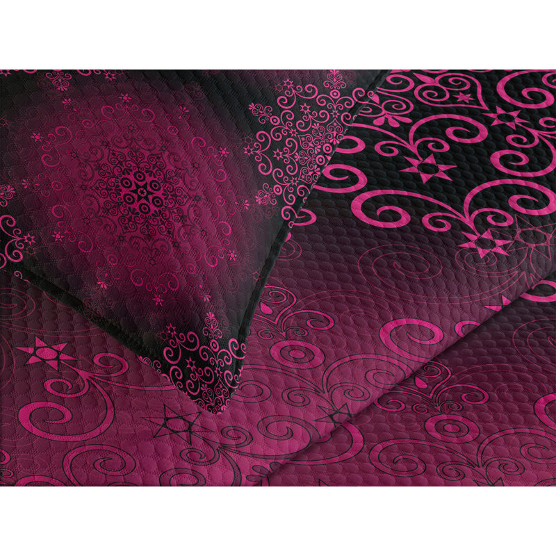 Ambesonne Purple Mandala Bedspread Set Psychedelic Boho Maroon Magenta, King Bedspread + 2 Standard Shams