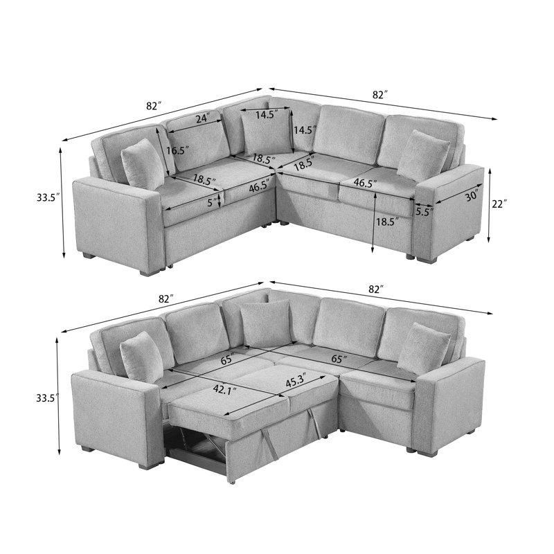 Nael Upholstered Curved Sectional Symmetrical, Gray Chenille