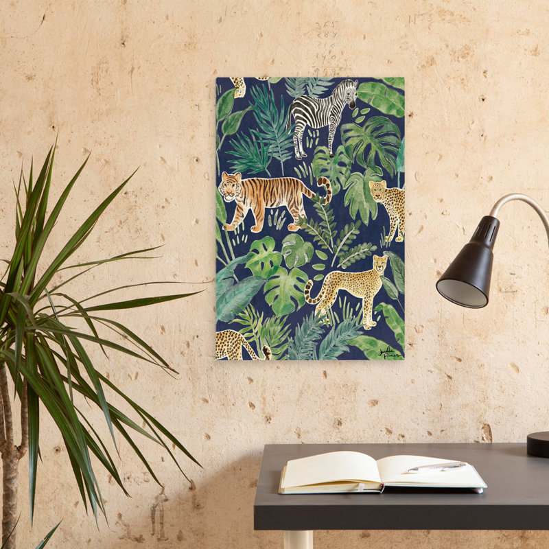 Jungle Vibes Step 03D - Blue Cheetahs Cream Ferns Art, H 24 po x l 16 po
