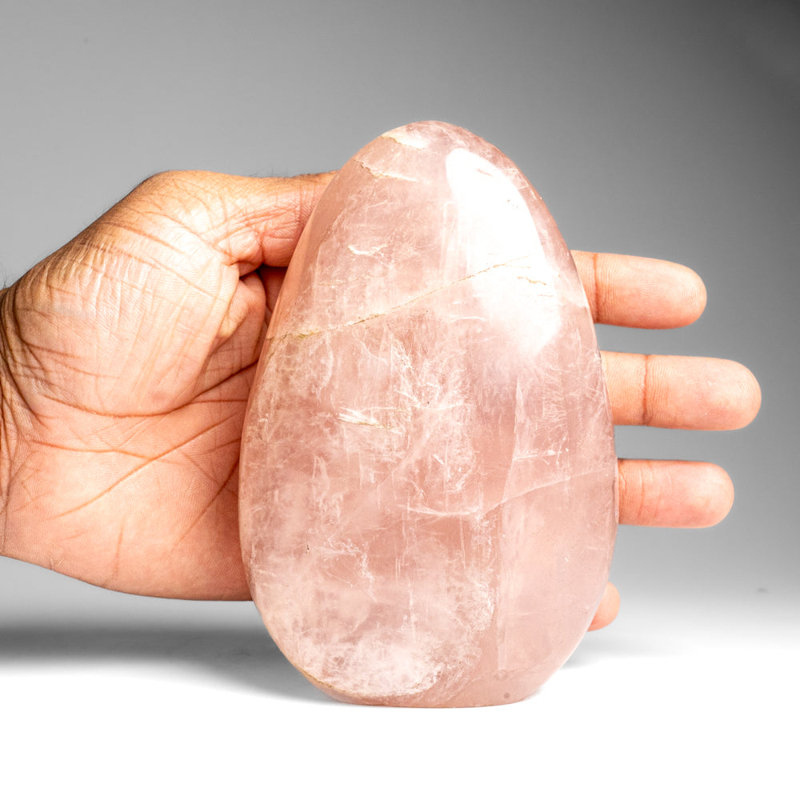 Polished Rose Quartz Freeform from Madagascar (1.9 Lbs), 3.5" x 2" x 5", Link Pink/White