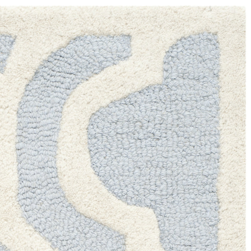 Light Blue and Ivory Geometric Wool Area Rug, 3' x 5'