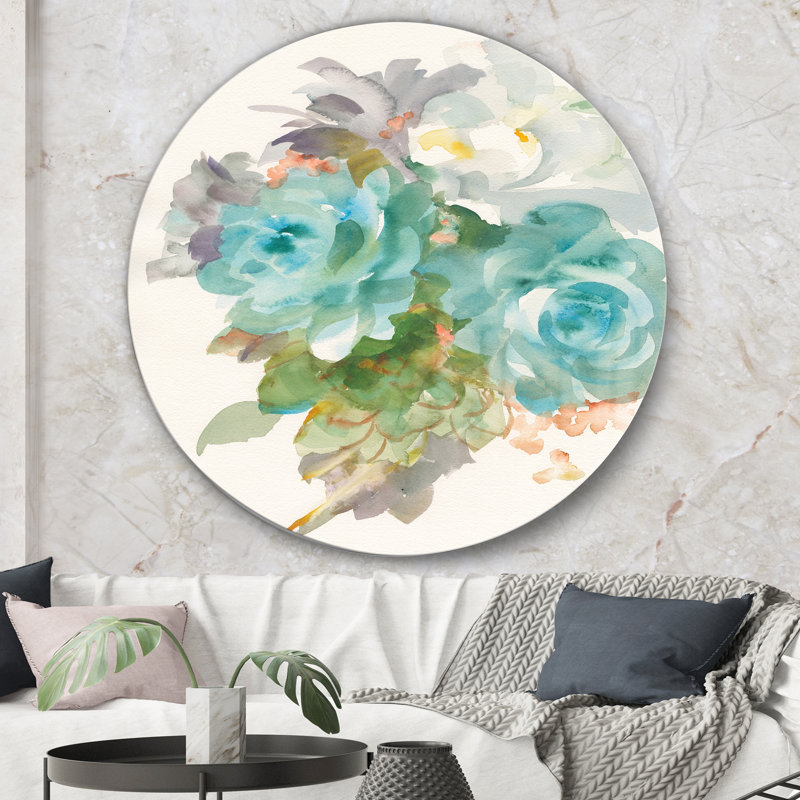 « multicolore bouquet de bouquet ii »-reproduction d’art sur cercle métallique, H 23 po x l 23 po
