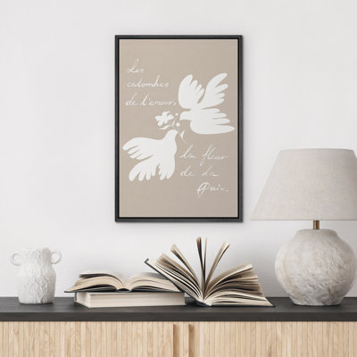 Doux beige minimaliste blanc colombe, citation inspirante, reproduction d'art sur toile encadrée