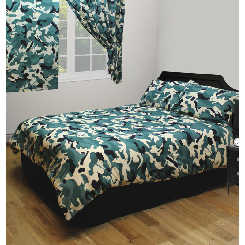 Camouflage Asko Duvet Cover Set, Single Duvet Cover + 1 Standard Pillowcase, Green