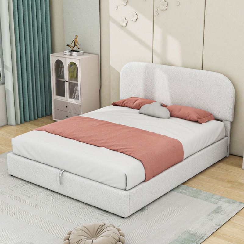 Lit plateforme tapissier Teddy, Blanc, Grand lit