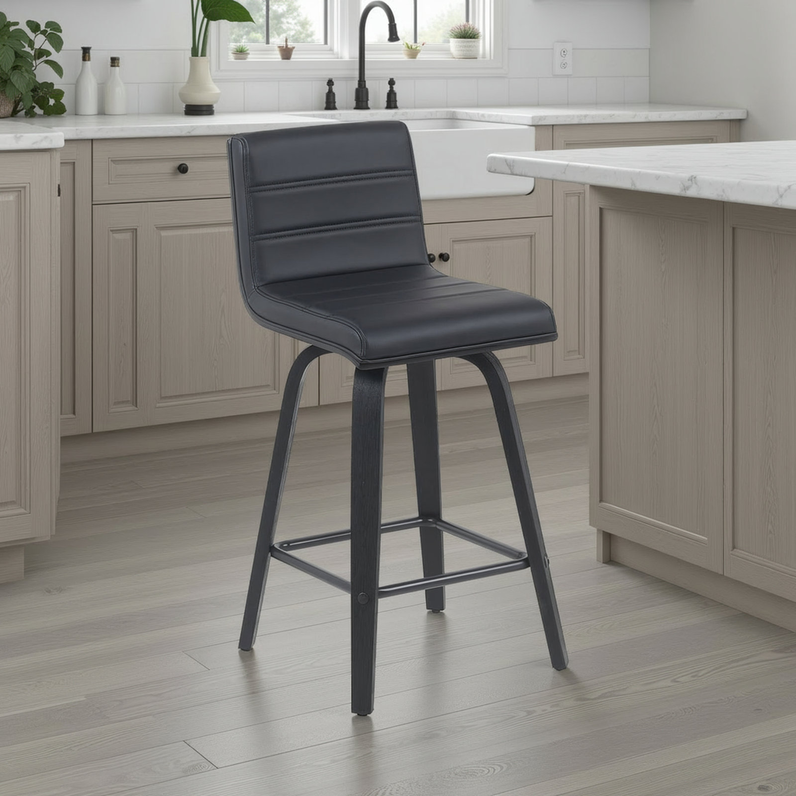 Biance Swivel Bar Stool, Counter Stool (26" Seat Height), Black, Black Performance Faux Leather