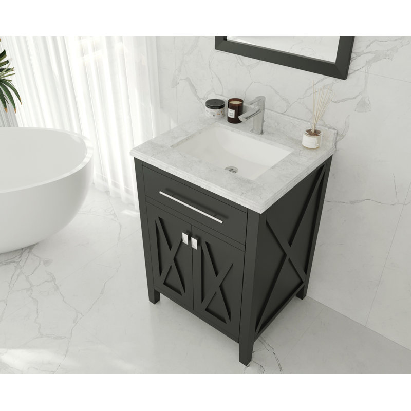 Ensemble de meuble-lavabo simple 24 po Vitiello, Espresso, Marbre blanc