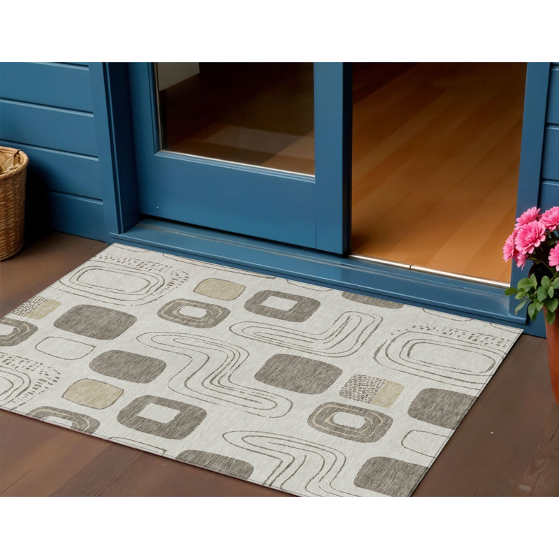 Tapis intérieur / extérieur beige lavable taupe et brun clair 3 pi x 5 pi