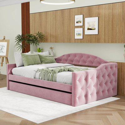 Twin-Size Velvet Daybed with Tufted Detail and Built-in USB Charging Station