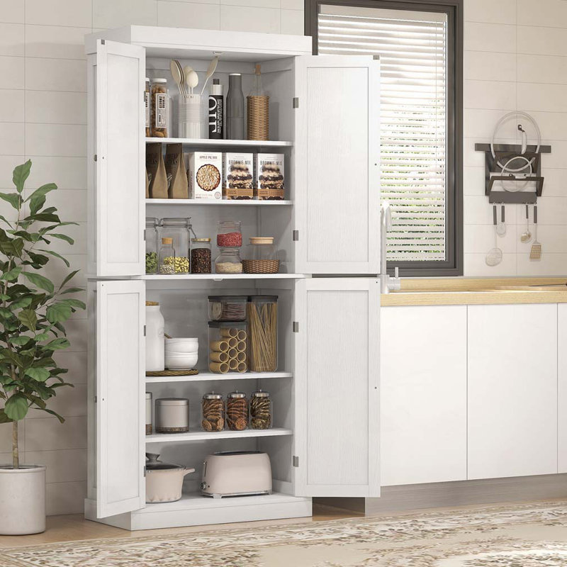 Armoire de rangement pour garde-manger avec 4 portes et tablettes réglables, Blanc 1