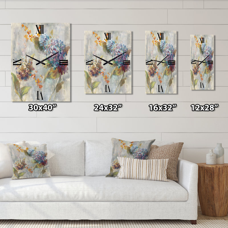 Hortensia d'automne - Horloge murale florale en métal, Petit