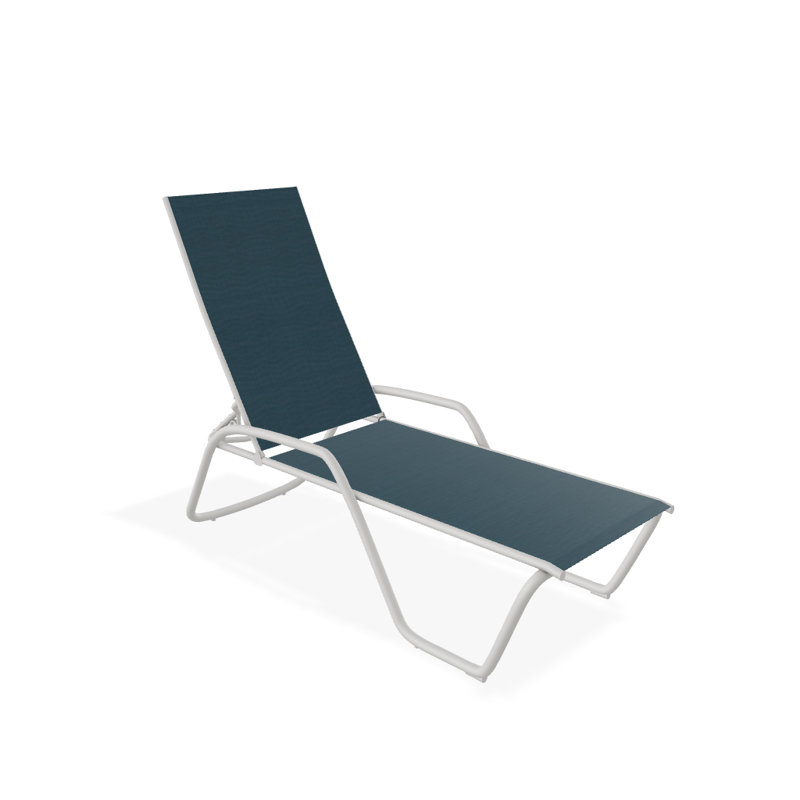 Outdoor Rust-Resistant Metal Chaise Lounge, Textured Snow, Teal Sunbrella®