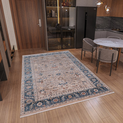 Tapis oriental brun clair / bleu marine
