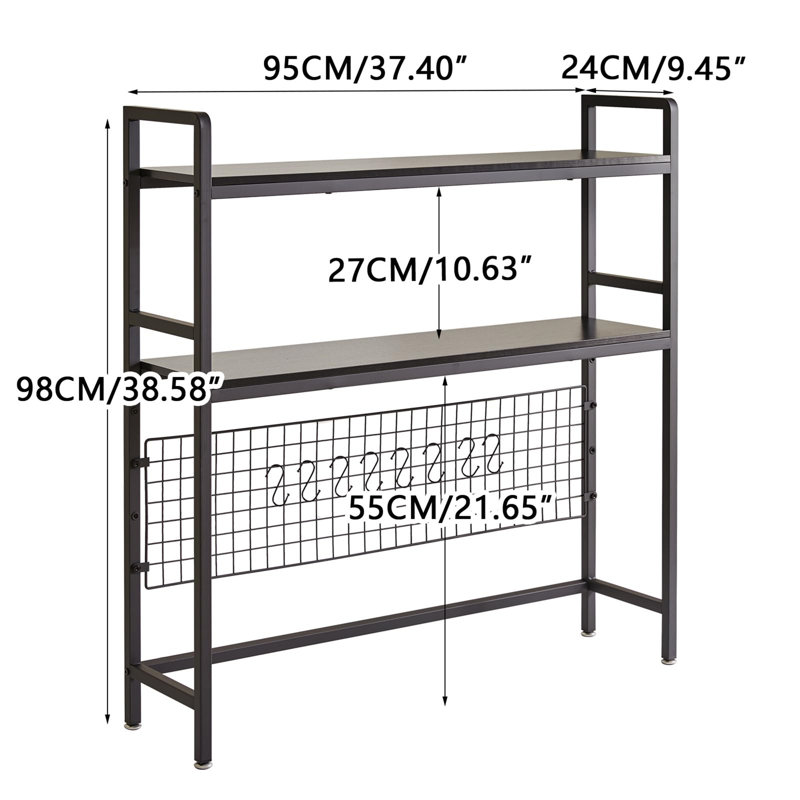 Computer Desktop Bookcase 2 Layers 37.5 Inch With Adjustable Shelf Display Rack Black