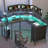 L Shaped Desk with LED Lights & Power Outlets, Computer Desk with Full Monitor Shelf-1340354622