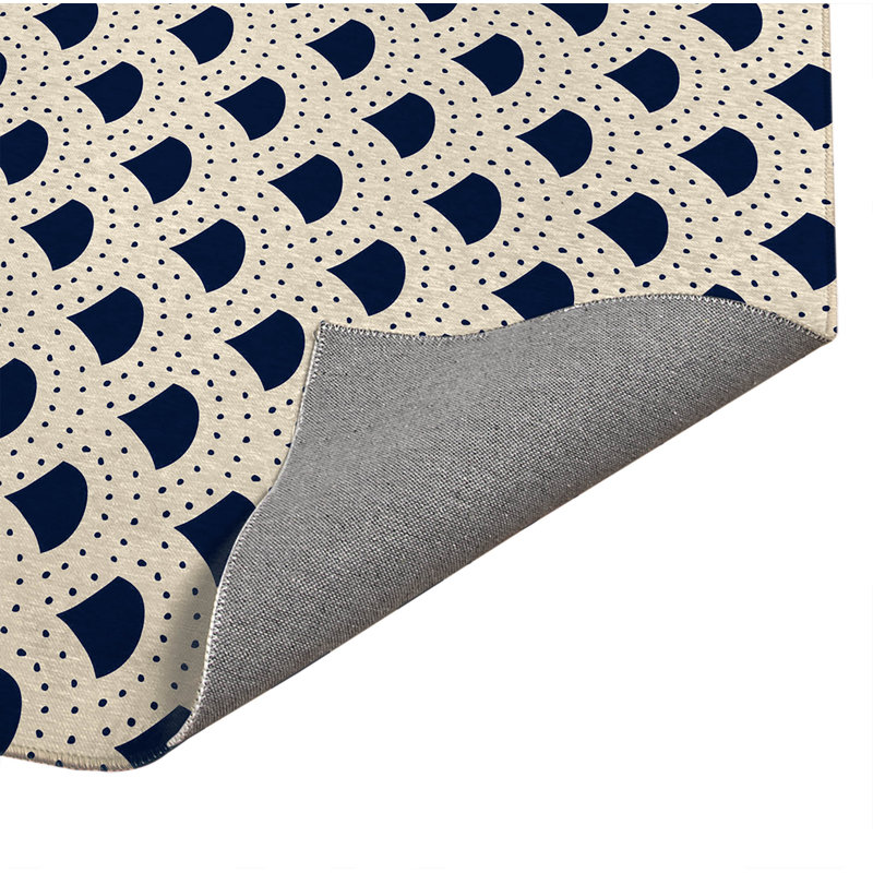 Tapis d'entrée intérieur ultra mince, léger et antidérapant à pois, Bleu marin, 48" W x 72" L
