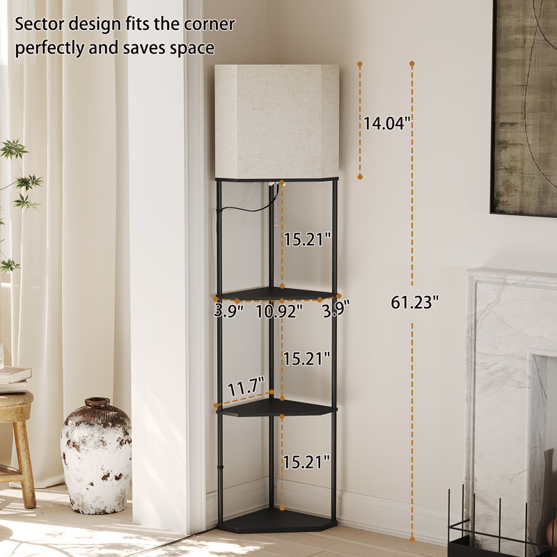 Yiu 3 Tier Corner Shelf  LED Floor Lamp