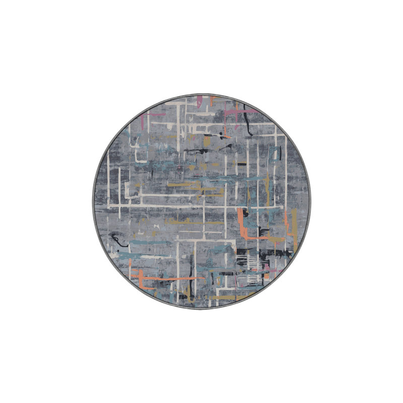 Machine Washable Gray Area Rug, Round 6'