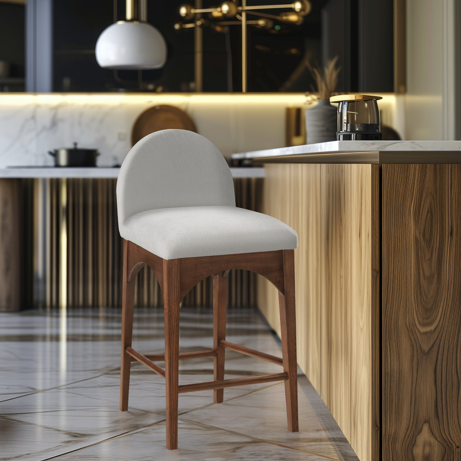 Beppo Counter Stool, Walnut, Cream Chenille