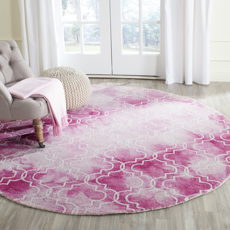 Berman Hand Tufted Wool/Cotton Geometric Rug in Rose/Ivory, Round 7'