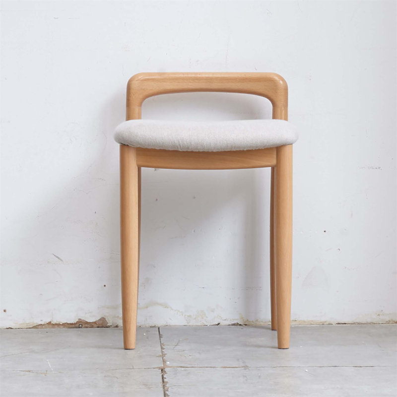 Banc de tabouret de maquillage en bois de hêtre naturel pour salle à manger et chambre à coucher, durable et confortable avec coussin en lin doux