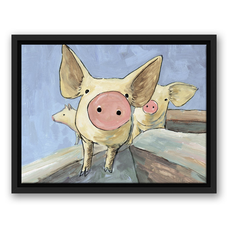 « three little porc », reproduction de peinture à l’acrylique sur toile, H 12 po x l 16 po, Cadre noir