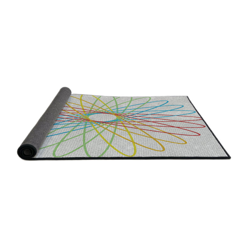 Tapis bleu/rouge à motifs, Rond 3 pi
