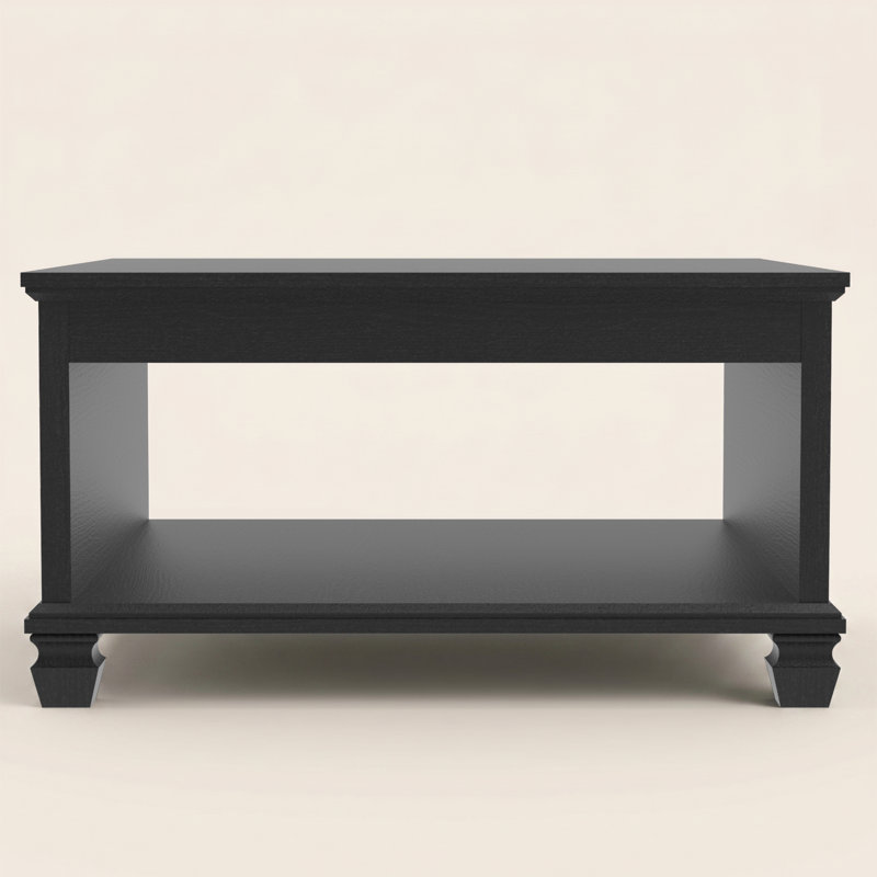 Weston Traditional 31.5" W Square Coffee Table With Shelf, Black Oak