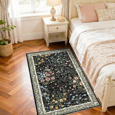 Tapis à motif floral lavable 3 x 5 po: tapis à motif floral Boho mignon antidérapant à poils courts pour le salon, la chambre, la cuisine, le bureau, l'entrée, le couloir, l'entrée, la ferme