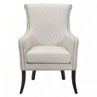 Classic Luxury Quilted Accent Chair 1pc Beige Upholstery Nailhead Trim Foam Seat Cushion Solid Wood Living Room Furniture
