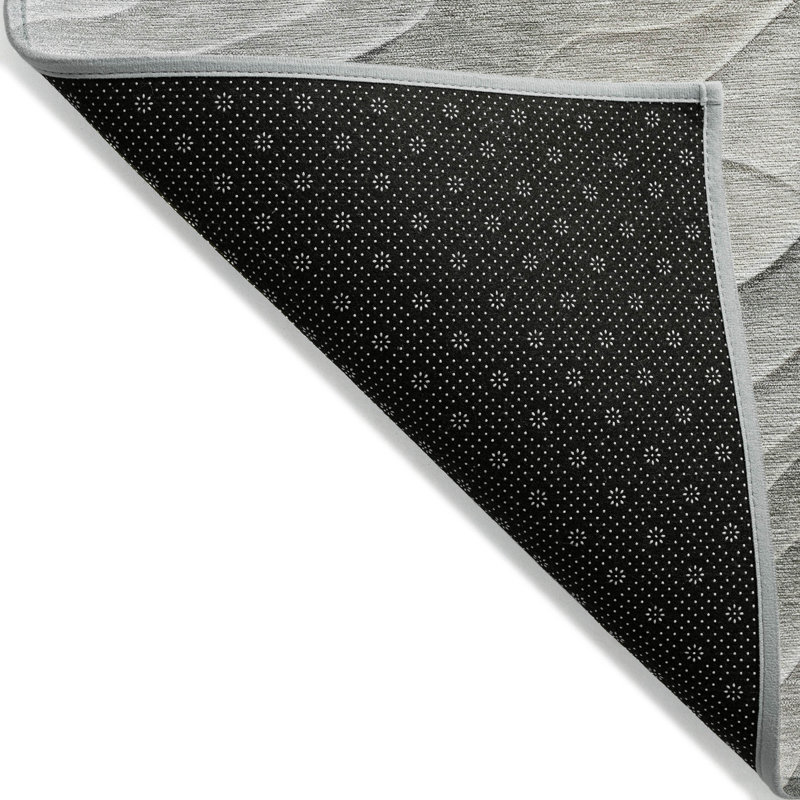 Taupe Wave Pattern Machine Washable Indoor/Outdoor Rug