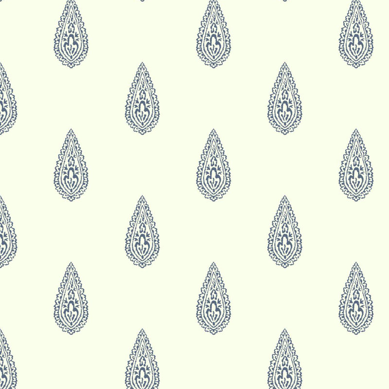 Antonia Vella Paisley Wallpaper Double Roll, White/Dark Blue
