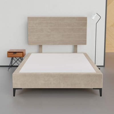 15" Premium Velvet Material Box Spring/Bed Frame With Headboard, Durable & Stylish Black Metal Legs