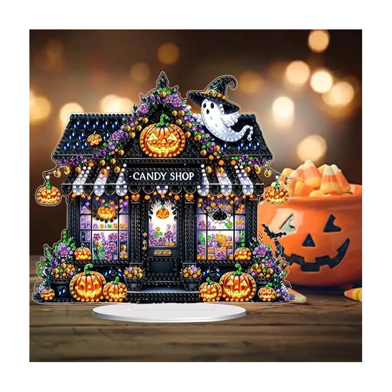 Antigoni  5D DIY Halloween Candy Shop House Diamond Painting Kit Crystal Rhinestone Acrylic Table Top Decoration