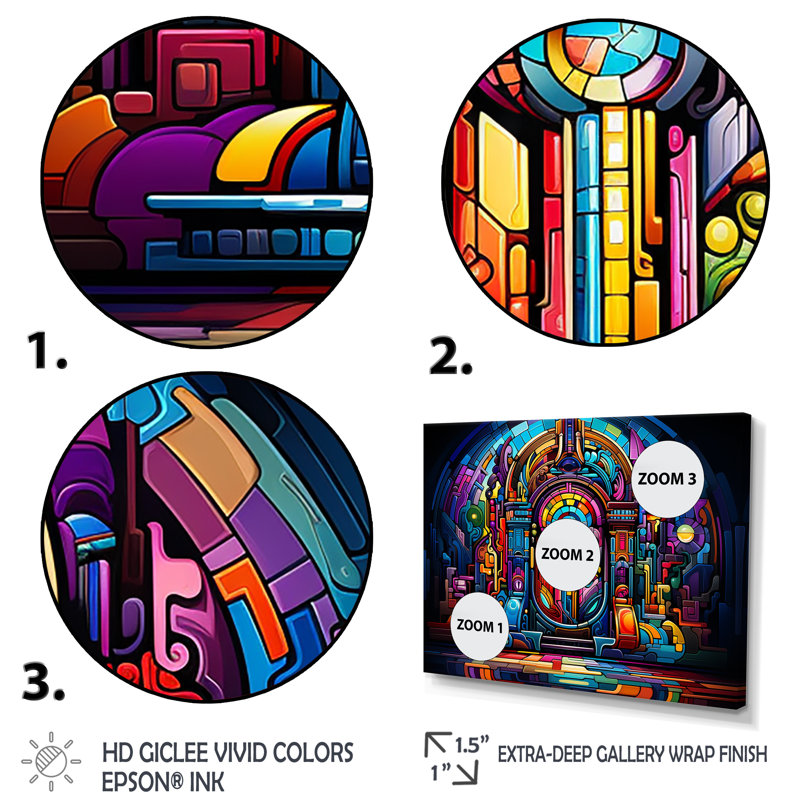 Multicolor psychedelic Jukebox Sound - Jukeboxes, art mural, H 16 po x l 32 po x P 1 po, Cadre flottant doré