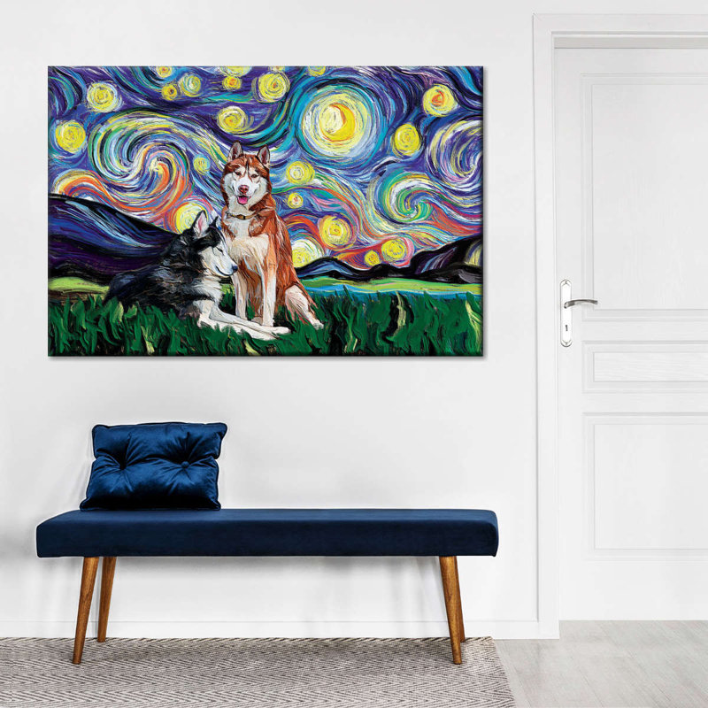 " Huskies Starry Night " by Oliver L, 32" H x 48" W x 1.25" D
