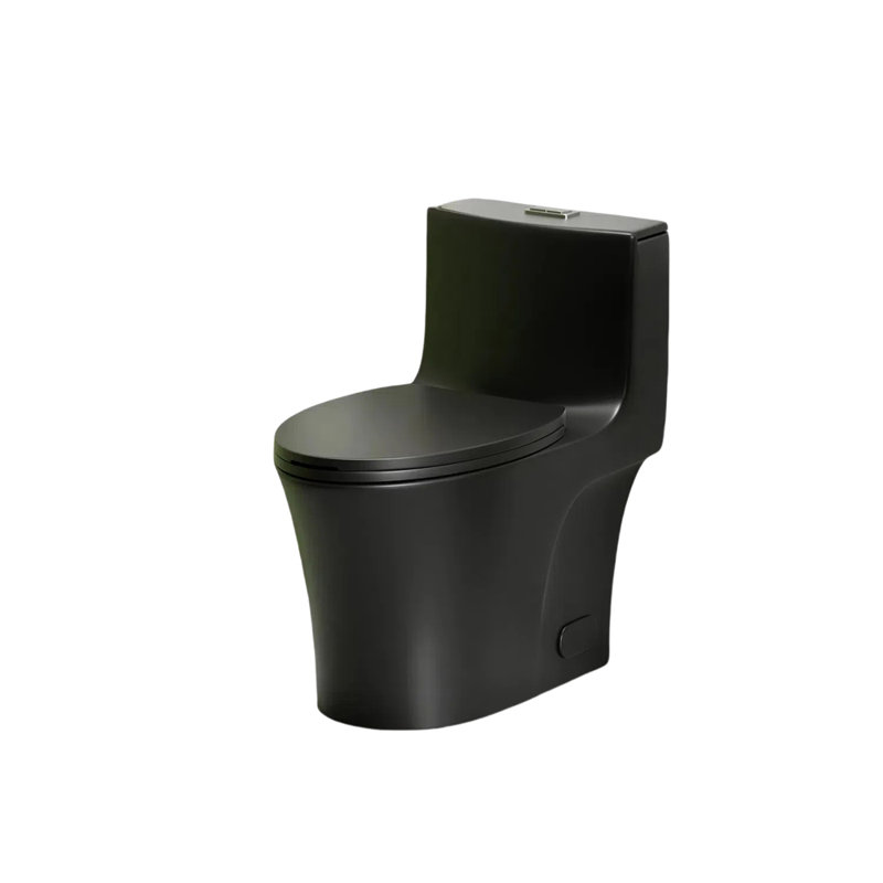 1.1/1.6 GPF Tornado Flush One-Piece Toilet Elongated, Siphonic S-trap 12",Soft Closing Seat, Button on Tank top ,Powerful Dual Flush MAP 1000g, Comfort Chair Seat ADA Height 17", Matte black
