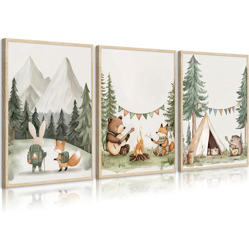 Multicolore, "Woodland Animal Nursery", reproduction d'art sur toile représentant un renard, un ours, un lapin et un hérisson pour chambre d'enfant ou chambre d'enfant
