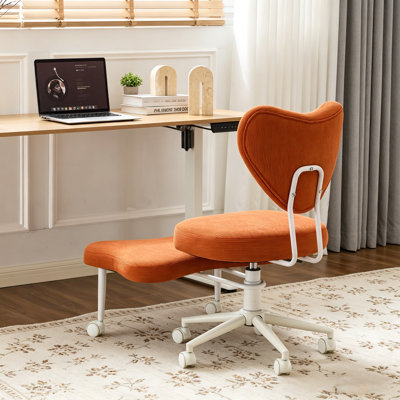 Fauteuil pivotant ergonomique à 360°, fauteuil de méditation, avec roulettes, soutien lombaire et repose-pieds réglables, orange