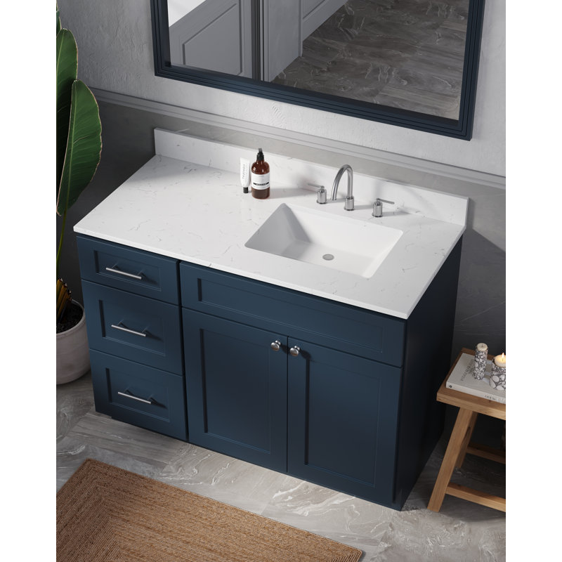 Meuble-lavabo simple avec plateau en quartz Disar, Oui, Bleu
