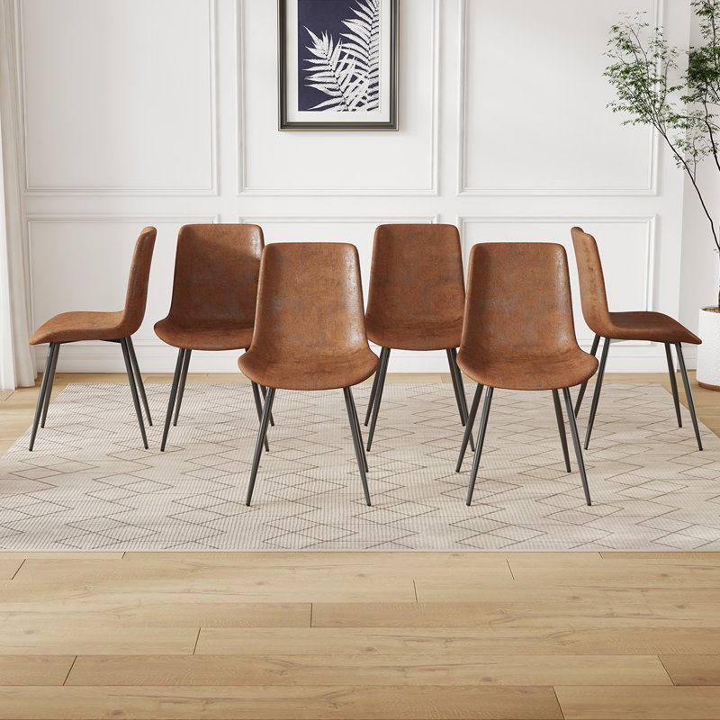 Modern Dining Chairs With Faux Leather Upholstery And Metal Legs, Brown, 6