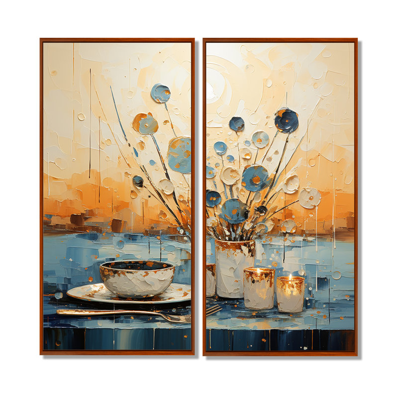 Décoration culinaire bleue - Essence culinaire bleue, 32" H x 32" W, Impression encadrée flottante, Brown
