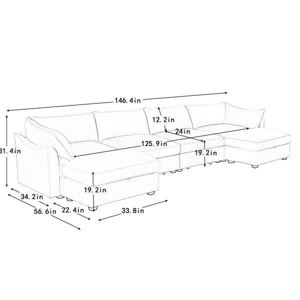 Latitude Run® 4 - Seat With U Shape Design, 2 Movable Ottomans, And ...
