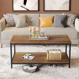 2-Tier Coffee Table For Living Room Farmhouse Style Centre Table With Storage Shelf Rectangle Wood Table For Large Or Small Spaces Apartment Home Office, Easy Assembly