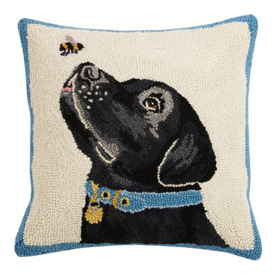  Lab with Bee Hook Wool/Cotton Throw Pillow