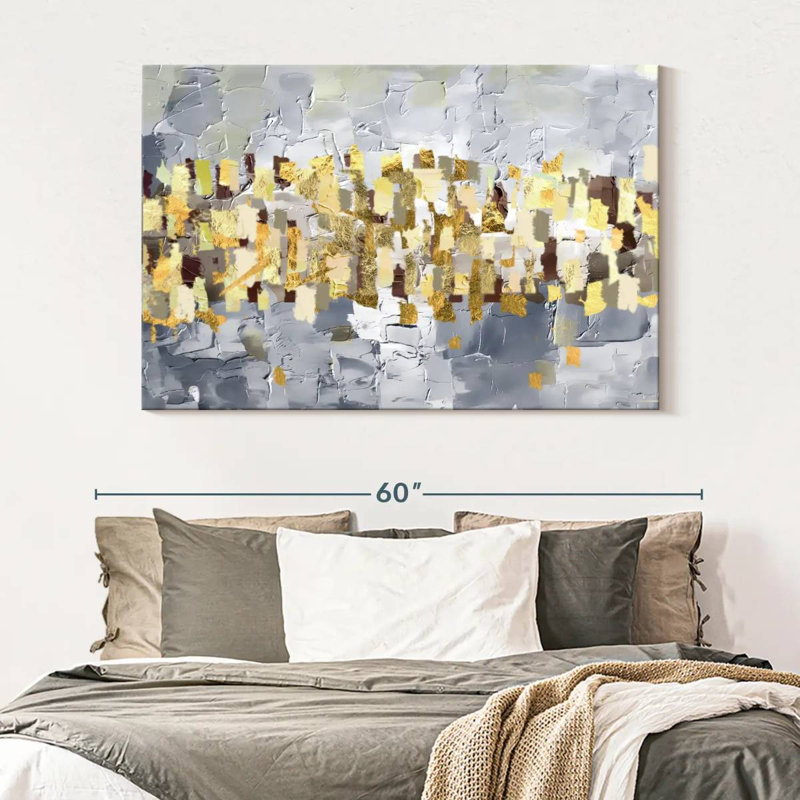 Gold And Silver Abstract On Canvas Print, 34" H x 51" W x 1.25" D