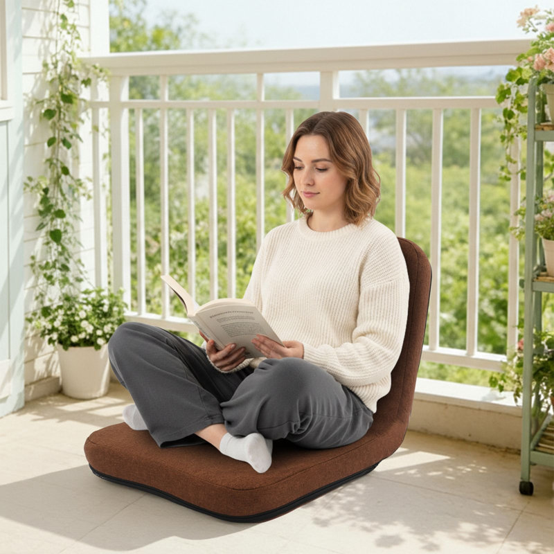 Fauteuil de sol avec dossier, ajustable et pliable, idéal pour la méditation, la lecture, les jeux vidéo et le yoga. Coussin épais. Couleur : brun café.